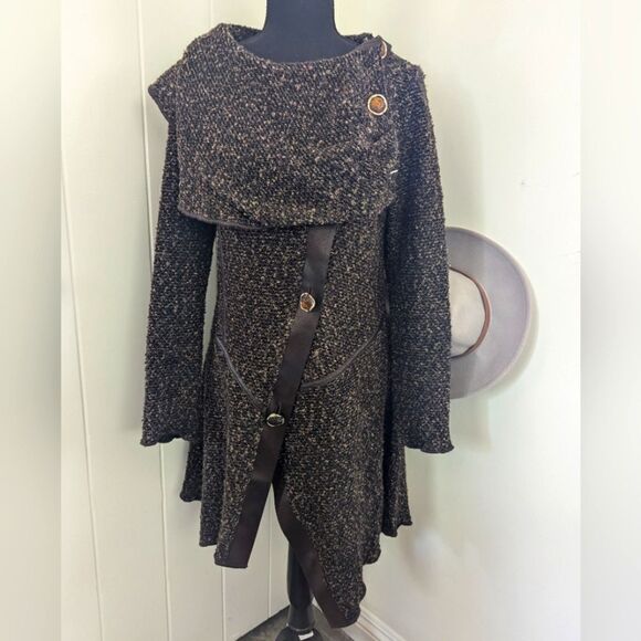 Joseph Ribkoff Asymmetrical Button Coat 6 Lagenlook Dark Academia Preppy Cozy - Picture 1 of 10